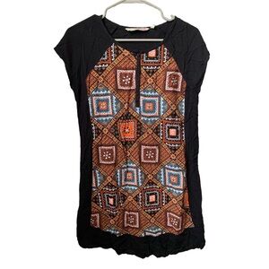 MELANGE COLOUR ME Women’s Black Viscose Cap Sleeve Tunic Top Blouse